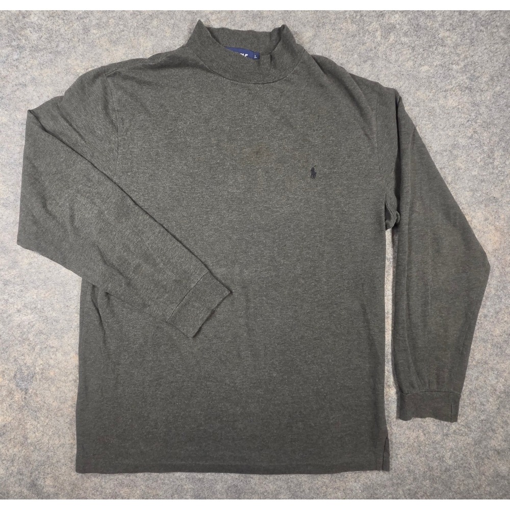 Vintage Polo Golf Ralph Lauren Mens Large Gray Mock Neck Long Sleeve Shirt